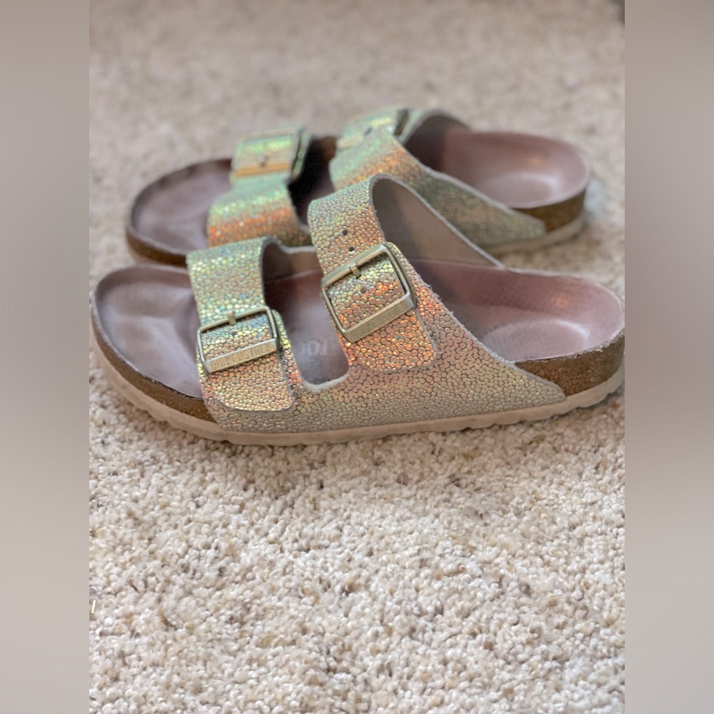 Birkenstock Limited Edition Arizona Iridescent Lux Slide Sandals. Size 37. Rare.